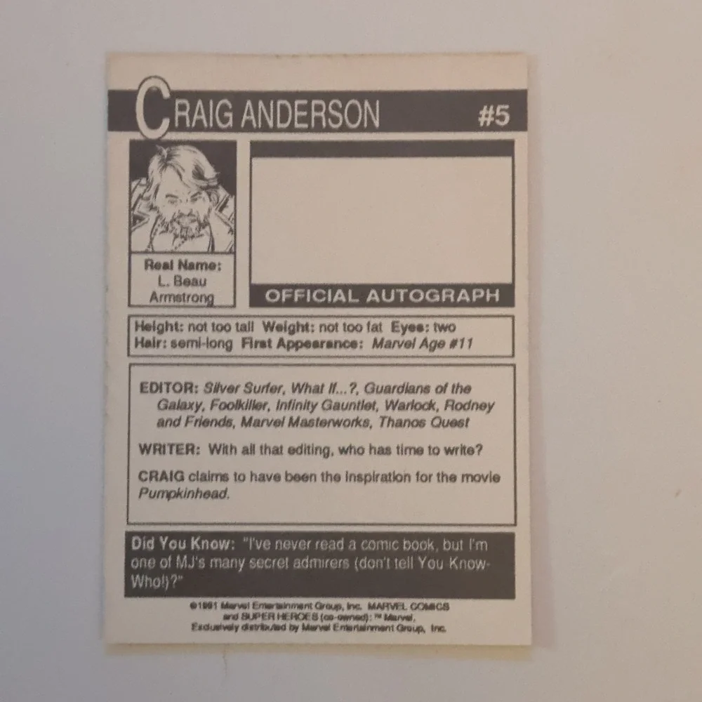 Marvel 1991 Marvel Comics Craig Anderson Editor #5 Official Autograph